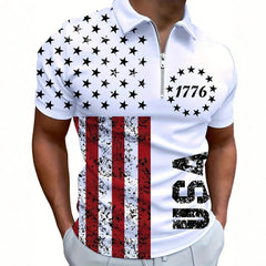 Herren 3D Digitaldruck Reißverschluss-Poloshirt