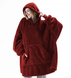 Ultra-gemütlicher doppelseitiger Fleece-Deckenpullover mit großer Tasche