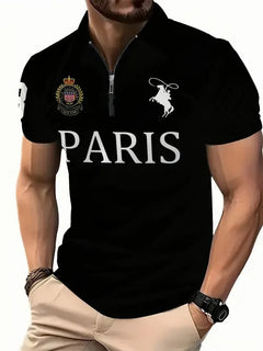 Herren 3D Digitaldruck Reißverschluss-Poloshirt