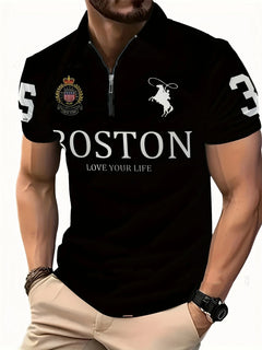 Herren 3D Digitaldruck Reißverschluss-Poloshirt