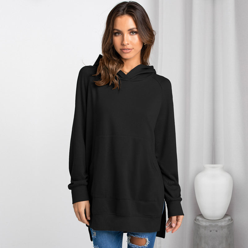 Solid Color Hooded Pullover Sweatshirt for Women