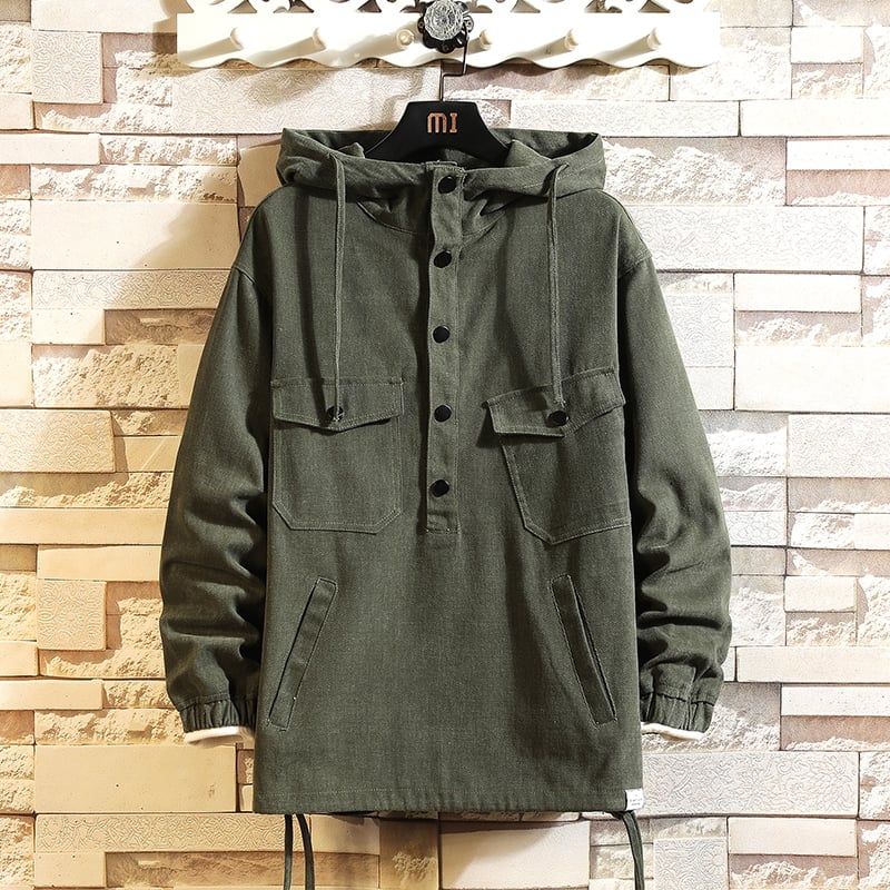 Veste cargo à capuche demi-zippée ample pour homme