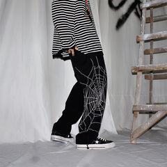 Herren Spinnennetz Bestickte Lockere Freizeithose
